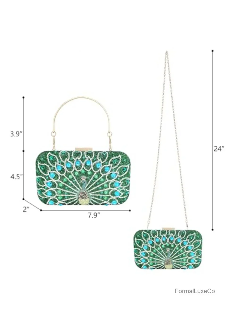 Peacock Rhinestone Clutch Evening Bag with Crystal Gemstone Sparkly Handbag